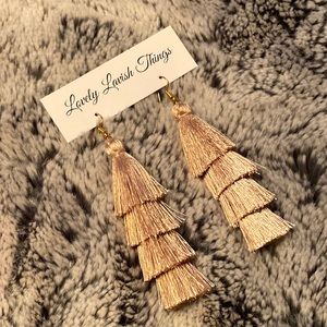 Champagne Tan Tassel Earrings Christmas Holiday Style